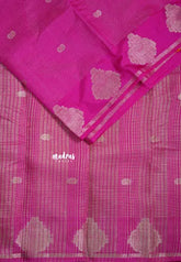 Fuchsia Pink - Raaga - Premium Raw Mango silk with 3D stripes weaving Body with Buttas